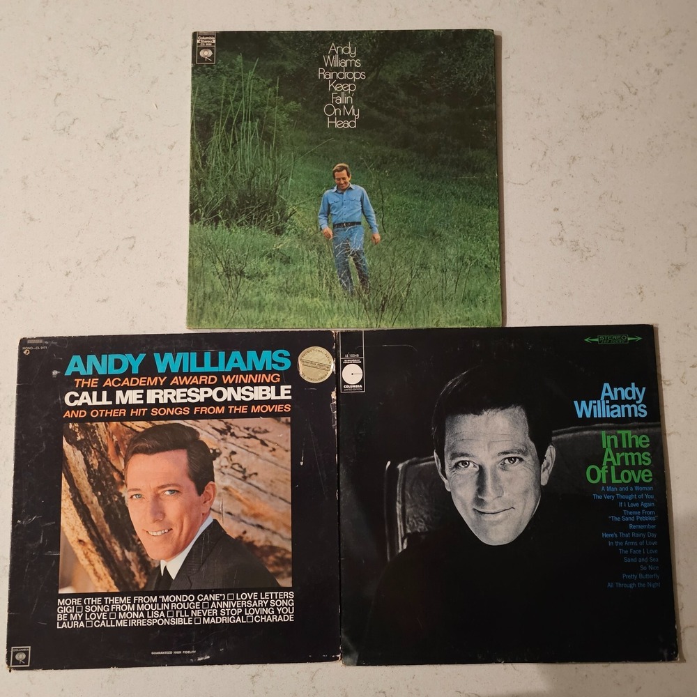 Lot‎ of 3 Vintage Andy Williams Records Irresponsible Raindrops Arms of Love